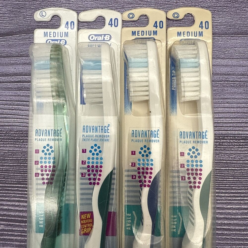 4 LOT Vintage 1994 Oral-B Advantage Toothbrush Medium Angle 40 Power Tip Bristle